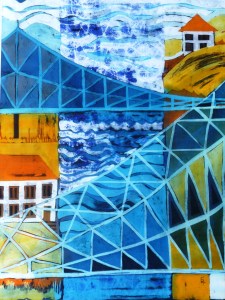 C Dresden-Das blaue Wunder, Batik auf Baumwolle, 48x70 cm